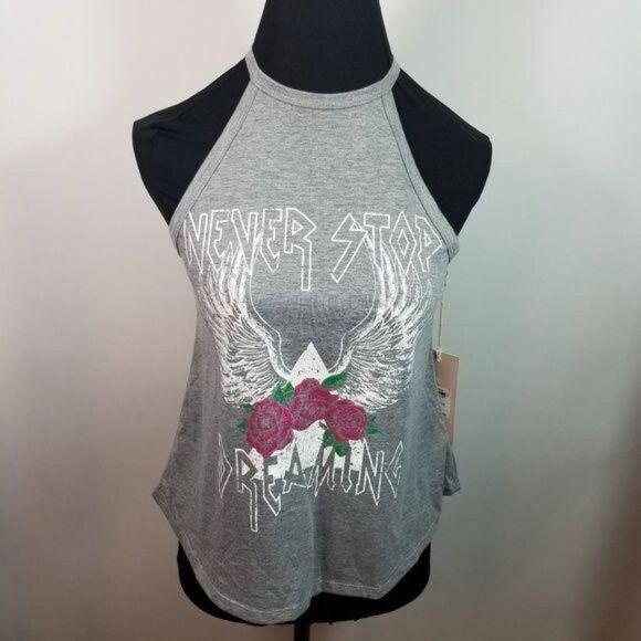 Sun & Shadow XXS Women's Tank Gray Graphic Rocker Grunge Racerback Top - Picture 1 of 8